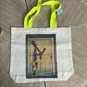 Canvas Tote Bag with Anchor Print and Neon Handles